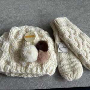 White Knit Hat and Mittens Set